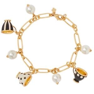 Kate spade  Gold and Black tea cups with pearl charms bracelet